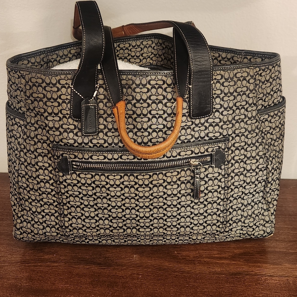 Coach signature mini-monogram canvas and leather trim tote bag